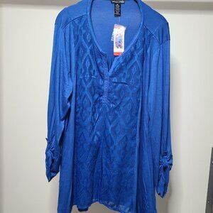 RXB Roll Tab V-Neck Split Top Color Turkish Sea MSRP SIZE XL